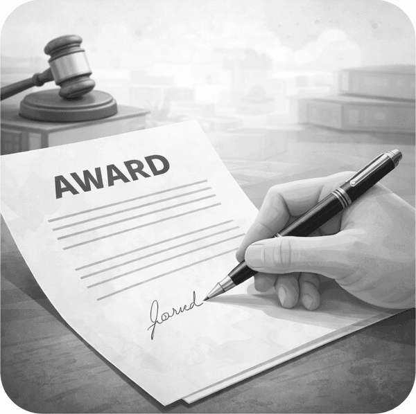 The arbitrator decides and issues an award